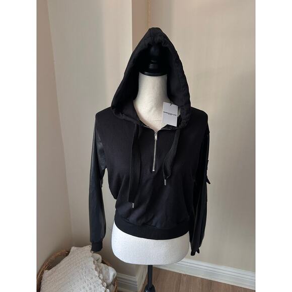 NEW NWT Generation Love Noelle Vegan Leather Combo Sweatshirt size Small - Picture 4 of 8